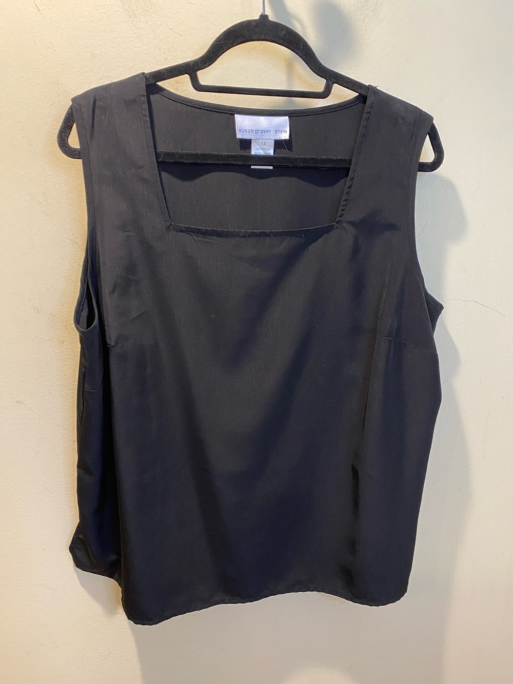 Susan Graver Black Square Neck Sleeveless Blouse Sz 1x